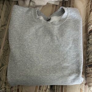 Gray Crewneck Sweatshirt with Ribbed Collar